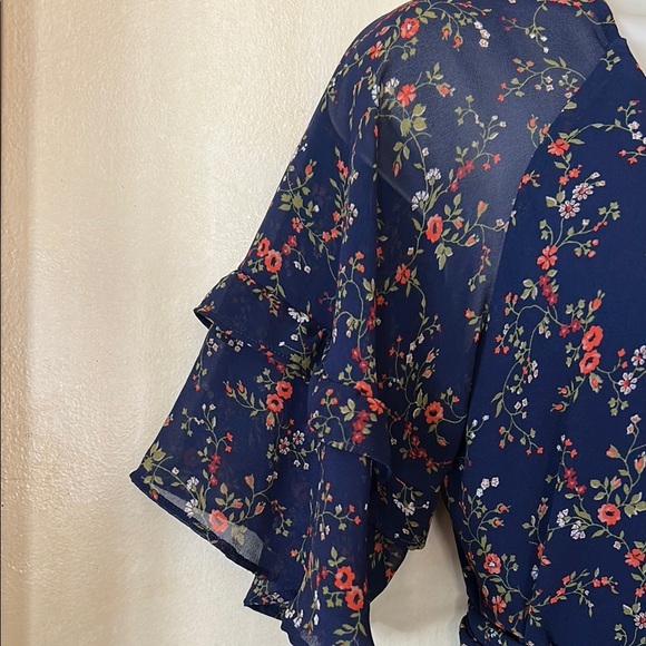 Madewell Blue and Pink V-Neck Mini Wrap Dress - Picture 3 of 9